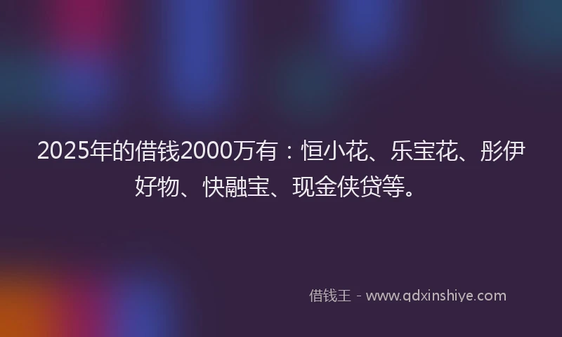 2025年的借钱2000万有：恒小花、乐宝花、彤伊好物、快融宝、现金侠贷等。