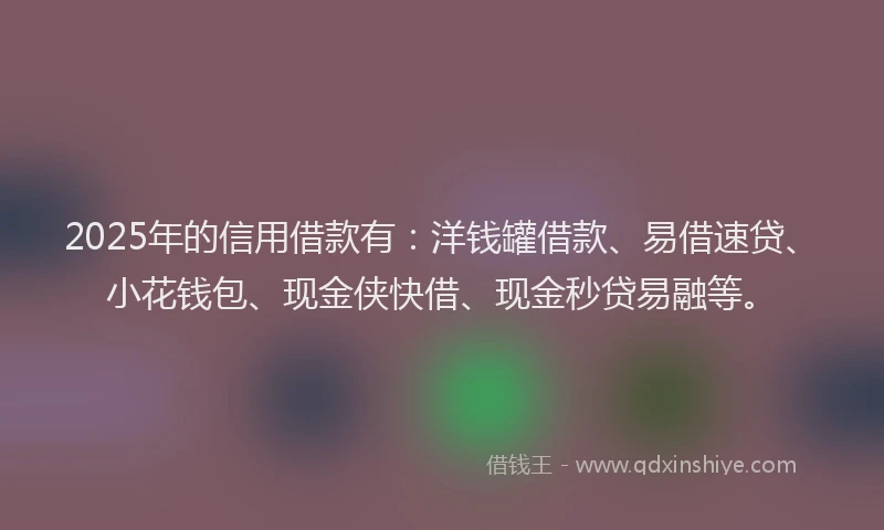 2025年的信用借款有：洋钱罐借款、易借速贷、小花钱包、现金侠快借、现金秒贷易融等。