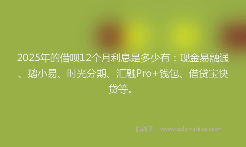2025年的借呗12个月利息是多少有：现金易融通、鹅小易、时光分期、汇融Pro+钱包、借贷宝快贷等。