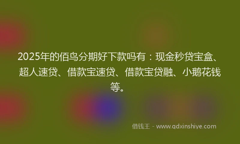 2025年的佰鸟分期好下款吗有：现金秒贷宝盒、超人速贷、借款宝速贷、借款宝贷融、小鹅花钱等。