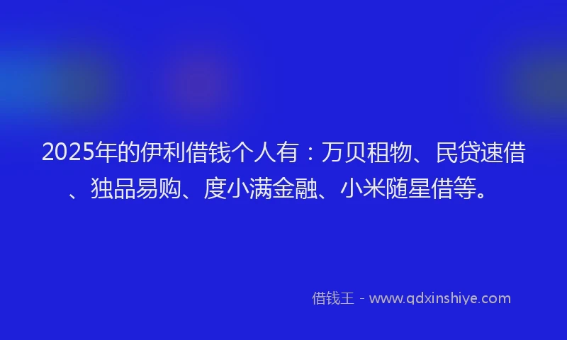 2025年的伊利借钱个人有：万贝租物、民贷速借、独品易购、度小满金融、小米随星借等。