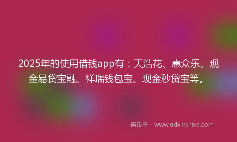 2025年的使用借钱app有：天浩花、惠众乐、现金易贷宝融、祥瑞钱包宝、现金秒贷宝等。