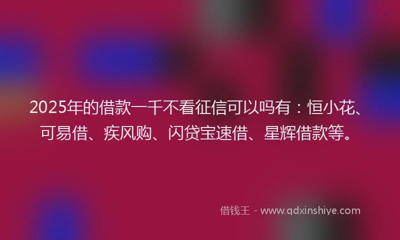 2025年的借款一千不看征信可以吗有：恒小花、可易借、疾风购、闪贷宝速借、星辉借款等。