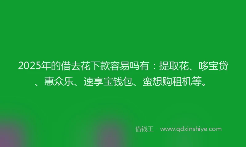 2025年的借去花下款容易吗有：提取花、哆宝贷、惠众乐、速享宝钱包、蛮想购租机等。