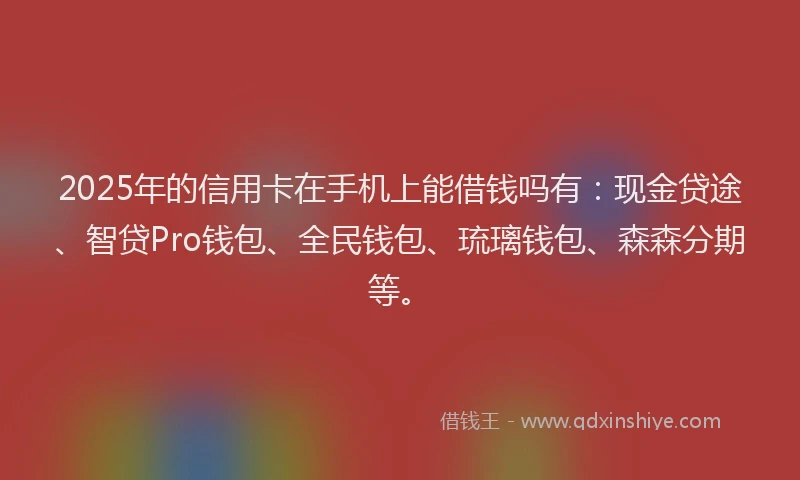 2025年的信用卡在手机上能借钱吗有：现金贷途、智贷Pro钱包、全民钱包、琉璃钱包、森森分期等。