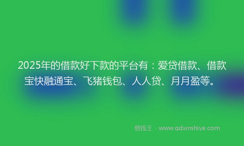 2025年的借款好下款的平台有：爱贷借款、借款宝快融通宝、飞猪钱包、人人贷、月月盈等。