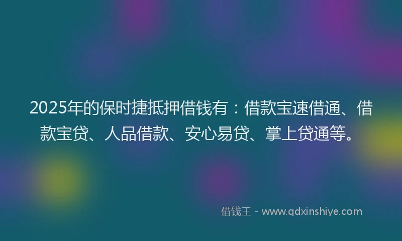 2025年的保时捷抵押借钱有：借款宝速借通、借款宝贷、人品借款、安心易贷、掌上贷通等。