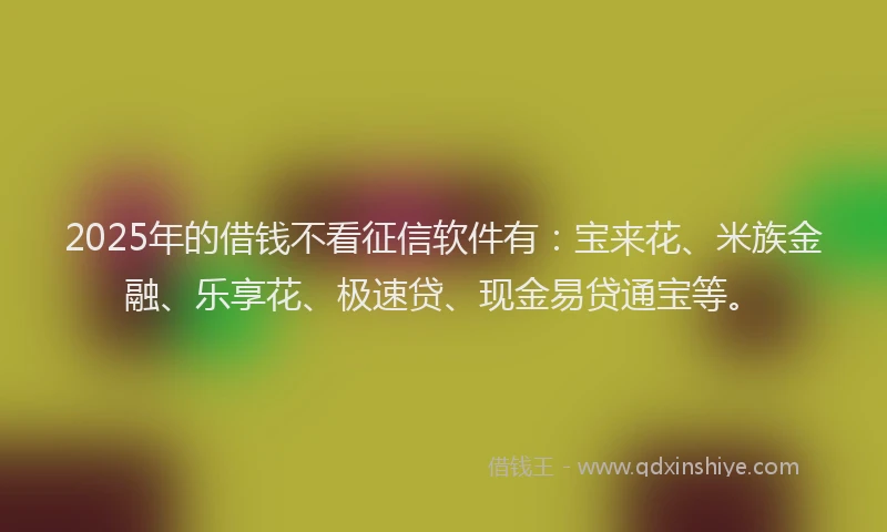 2025年的借钱不看征信软件有：宝来花、米族金融、乐享花、极速贷、现金易贷通宝等。