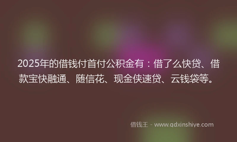 2025年的借钱付首付公积金有：借了么快贷、借款宝快融通、随信花、现金侠速贷、云钱袋等。