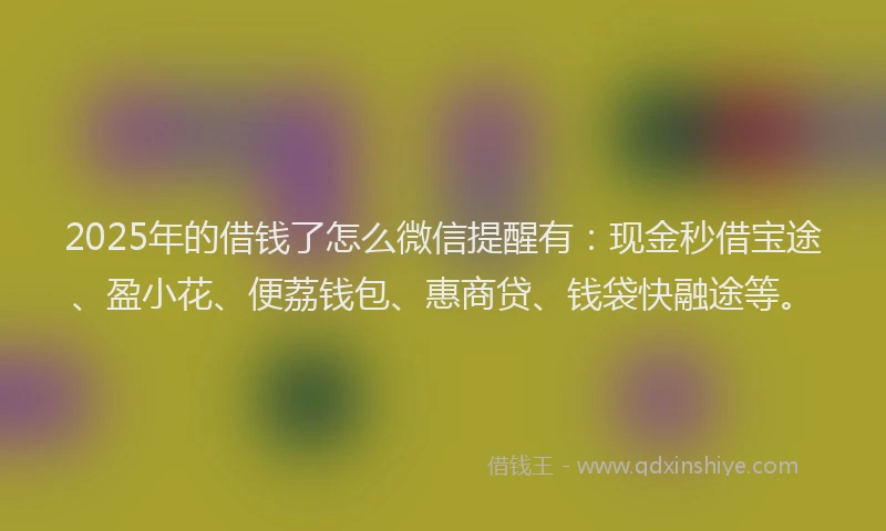 2025年的借钱了怎么微信提醒有：现金秒借宝途、盈小花、便荔钱包、惠商贷、钱袋快融途等。