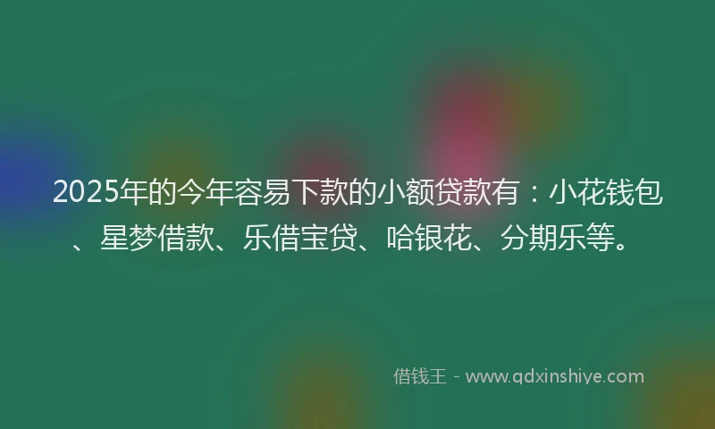 2025年的今年容易下款的小额贷款有：小花钱包、星梦借款、乐借宝贷、哈银花、分期乐等。