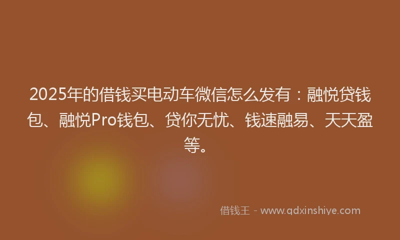 2025年的借钱买电动车微信怎么发有：融悦贷钱包、融悦Pro钱包、贷你无忧、钱速融易、天天盈等。