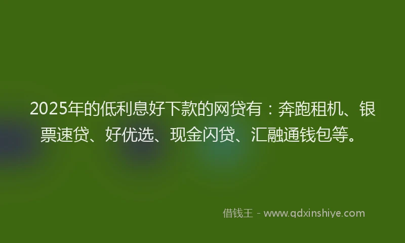 2025年的低利息好下款的网贷有：奔跑租机、银票速贷、好优选、现金闪贷、汇融通钱包等。