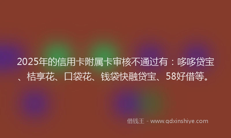 2025年的信用卡附属卡审核不通过有：哆哆贷宝、桔享花、口袋花、钱袋快融贷宝、58好借等。