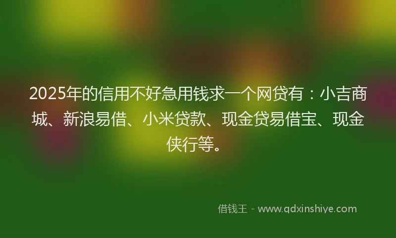 2025年的信用不好急用钱求一个网贷有：小吉商城、新浪易借、小米贷款、现金贷易借宝、现金侠行等。