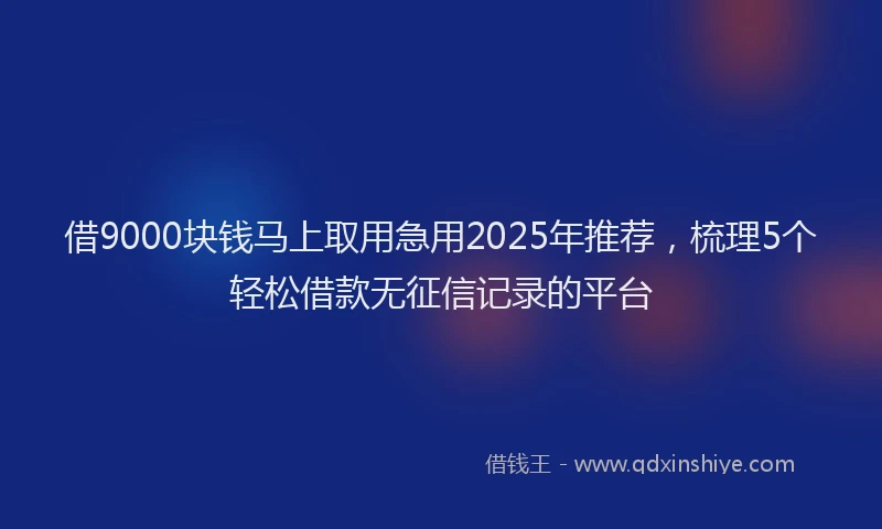 借9000块钱马上取用急用2025年推荐，梳理5个轻松借款无征信记录的平台