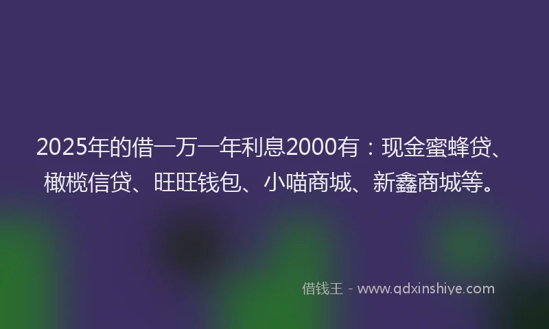 2025年的借一万一年利息2000有：现金蜜蜂贷、橄榄信贷、旺旺钱包、小喵商城、新鑫商城等。