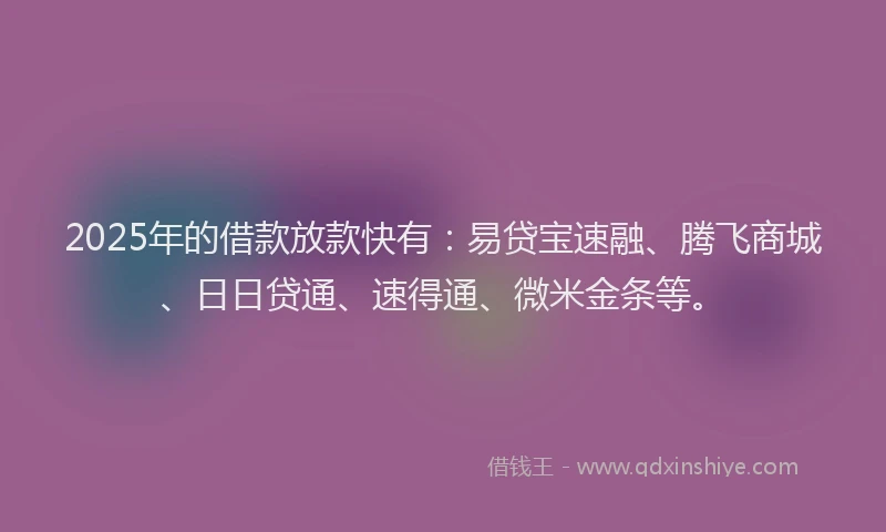 2025年的借款放款快有：易贷宝速融、腾飞商城、日日贷通、速得通、微米金条等。