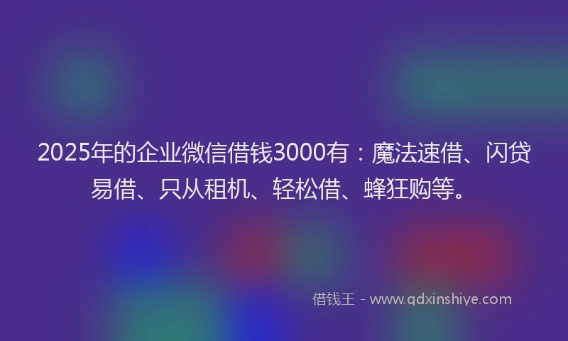 2025年的企业微信借钱3000有：魔法速借、闪贷易借、只从租机、轻松借、蜂狂购等。
