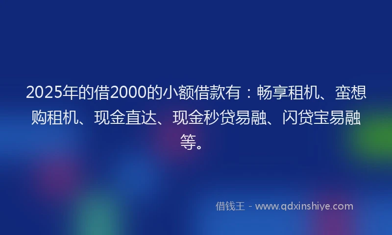 2025年的借2000的小额借款有：畅享租机、蛮想购租机、现金直达、现金秒贷易融、闪贷宝易融等。