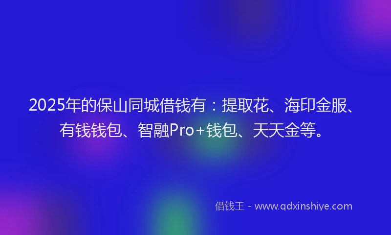 2025年的保山同城借钱有：提取花、海印金服、有钱钱包、智融Pro+钱包、天天金等。
