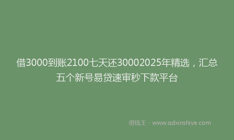 借3000到账2100七天还30002025年精选，汇总五个新号易贷速审秒下款平台