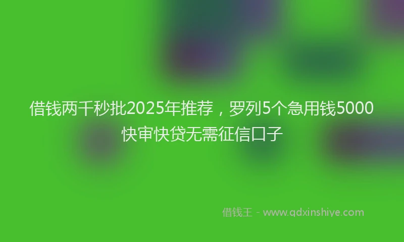 借钱两千秒批2025年推荐，罗列5个急用钱5000快审快贷无需征信口子