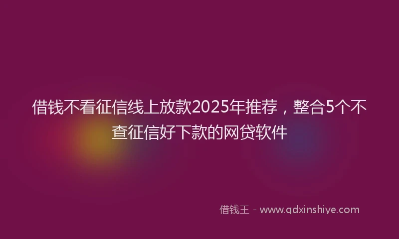 借钱不看征信线上放款2025年推荐，整合5个不查征信好下款的网贷软件