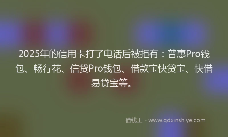 2025年的信用卡打了电话后被拒有：普惠Pro钱包、畅行花、信贷Pro钱包、借款宝快贷宝、快借易贷宝等。