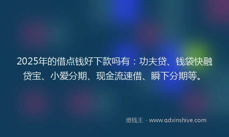 2025年的借点钱好下款吗有：功夫贷、钱袋快融贷宝、小爱分期、现金流速借、瞬下分期等。