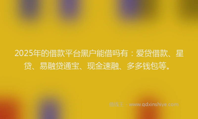 2025年的借款平台黑户能借吗有：爱贷借款、星贷、易融贷通宝、现金速融、多多钱包等。