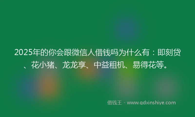 2025年的你会跟微信人借钱吗为什么有：即刻贷、花小猪、龙龙享、中益租机、易得花等。