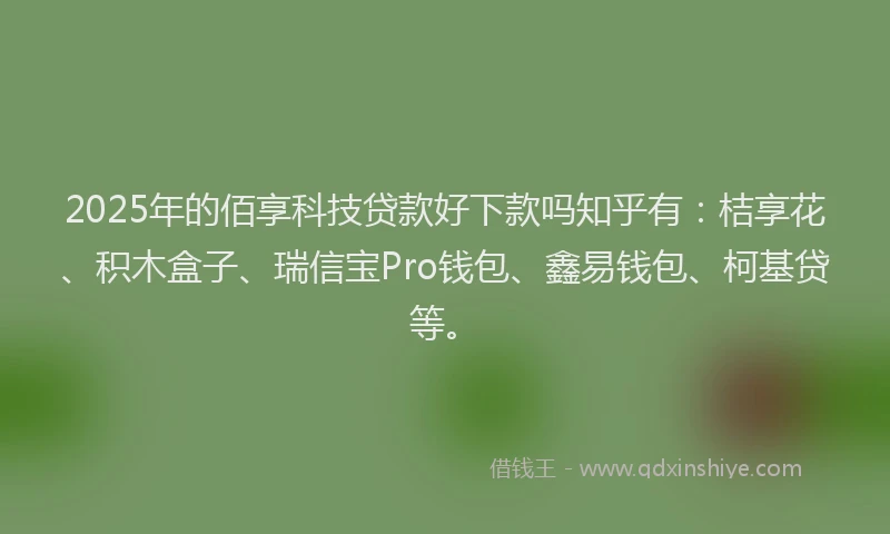 2025年的佰享科技贷款好下款吗知乎有：桔享花、积木盒子、瑞信宝Pro钱包、鑫易钱包、柯基贷等。