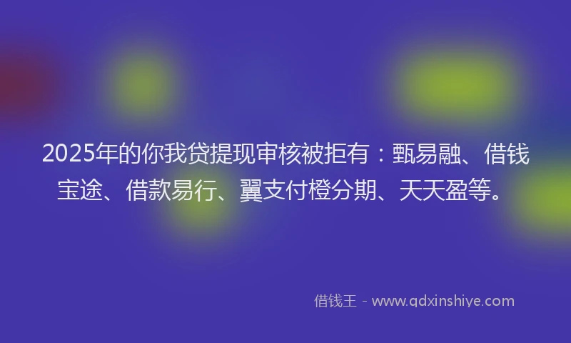 2025年的你我贷提现审核被拒有：甄易融、借钱宝途、借款易行、翼支付橙分期、天天盈等。