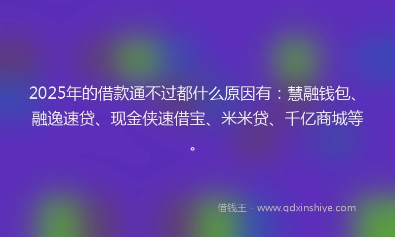 2025年的借款通不过都什么原因有：慧融钱包、融逸速贷、现金侠速借宝、米米贷、千亿商城等。