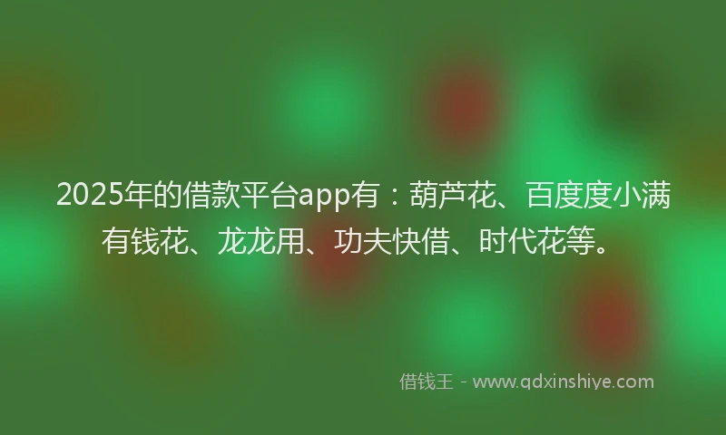 2025年的借款平台app有：葫芦花、百度度小满有钱花、龙龙用、功夫快借、时代花等。