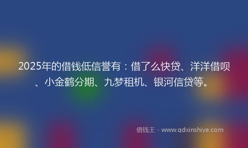 2025年的借钱低信誉有：借了么快贷、洋洋借呗、小金鹤分期、九梦租机、银河信贷等。