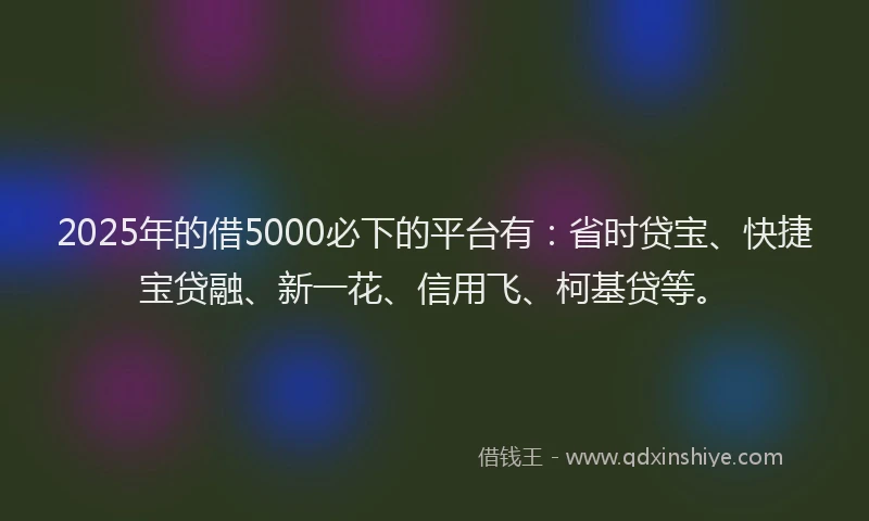 2025年的借5000必下的平台有：省时贷宝、快捷宝贷融、新一花、信用飞、柯基贷等。