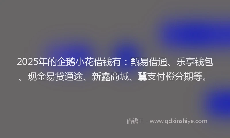 2025年的企鹅小花借钱有：甄易借通、乐享钱包、现金易贷通途、新鑫商城、翼支付橙分期等。