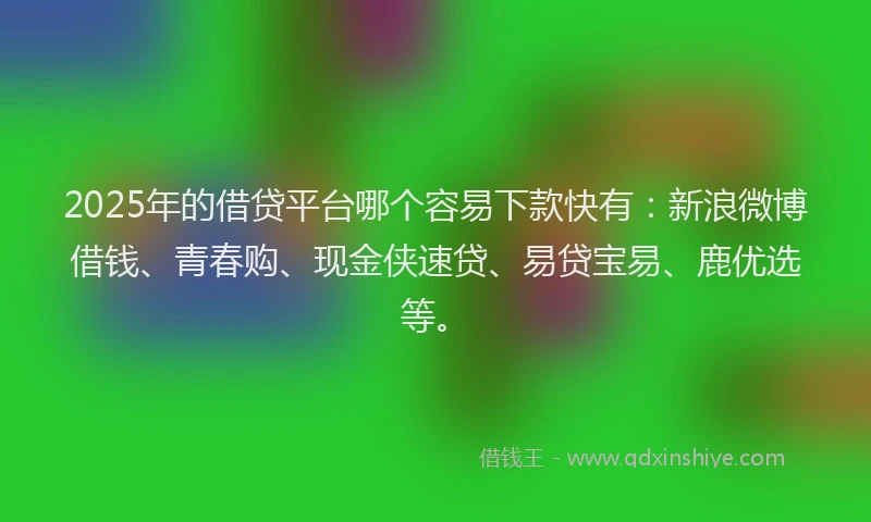 2025年的借贷平台哪个容易下款快有：新浪微博借钱、青春购、现金侠速贷、易贷宝易、鹿优选等。