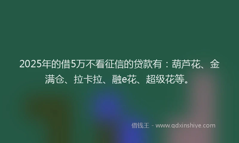 2025年的借5万不看征信的贷款有：葫芦花、金满仓、拉卡拉、融e花、超级花等。