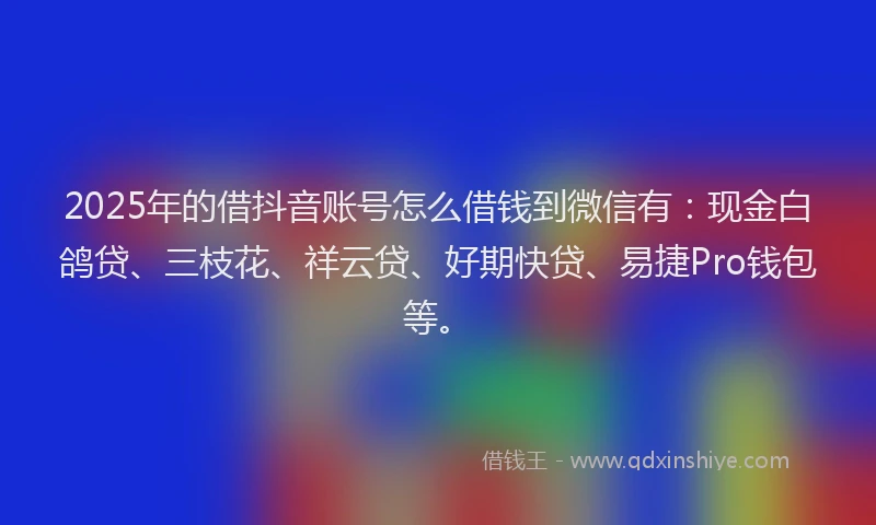 2025年的借抖音账号怎么借钱到微信有：现金白鸽贷、三枝花、祥云贷、好期快贷、易捷Pro钱包等。