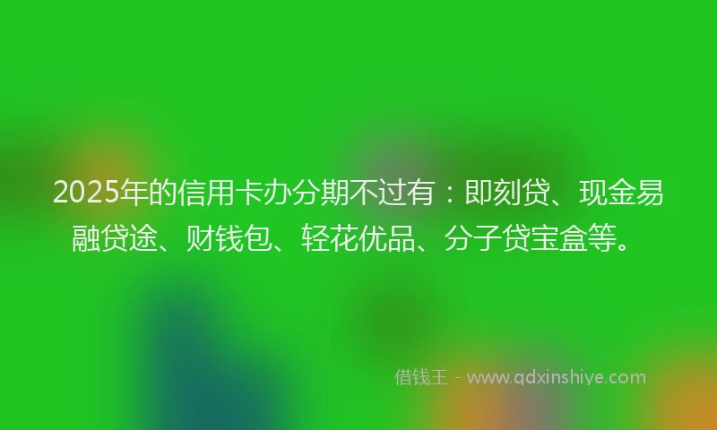 2025年的信用卡办分期不过有：即刻贷、现金易融贷途、财钱包、轻花优品、分子贷宝盒等。