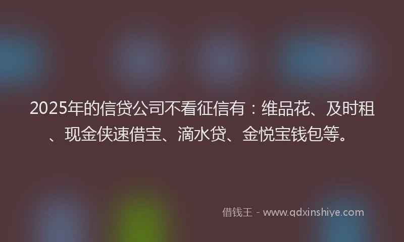 2025年的信贷公司不看征信有：维品花、及时租、现金侠速借宝、滴水贷、金悦宝钱包等。