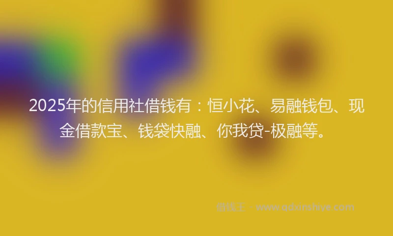 2025年的信用社借钱有：恒小花、易融钱包、现金借款宝、钱袋快融、你我贷-极融等。