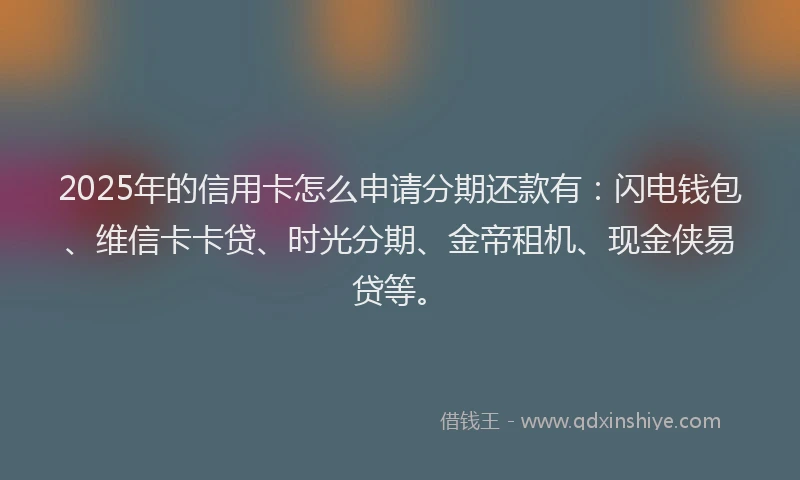 2025年的信用卡怎么申请分期还款有：闪电钱包、维信卡卡贷、时光分期、金帝租机、现金侠易贷等。