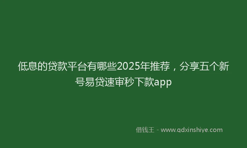 低息的贷款平台有哪些2025年推荐，分享五个新号易贷速审秒下款app