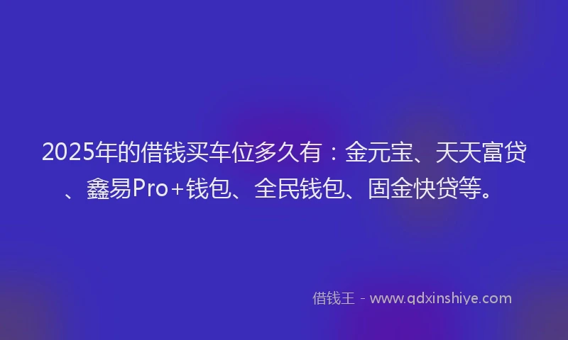 2025年的借钱买车位多久有：金元宝、天天富贷、鑫易Pro+钱包、全民钱包、固金快贷等。