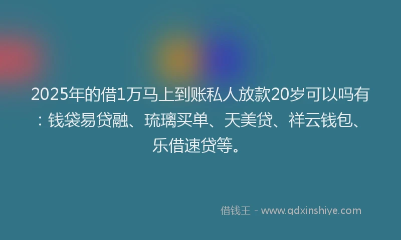 2025年的借1万马上到账私人放款20岁可以吗有：钱袋易贷融、琉璃买单、天美贷、祥云钱包、乐借速贷等。