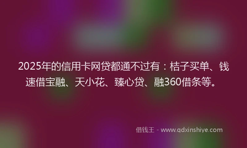 2025年的信用卡网贷都通不过有：桔子买单、钱速借宝融、天小花、臻心贷、融360借条等。